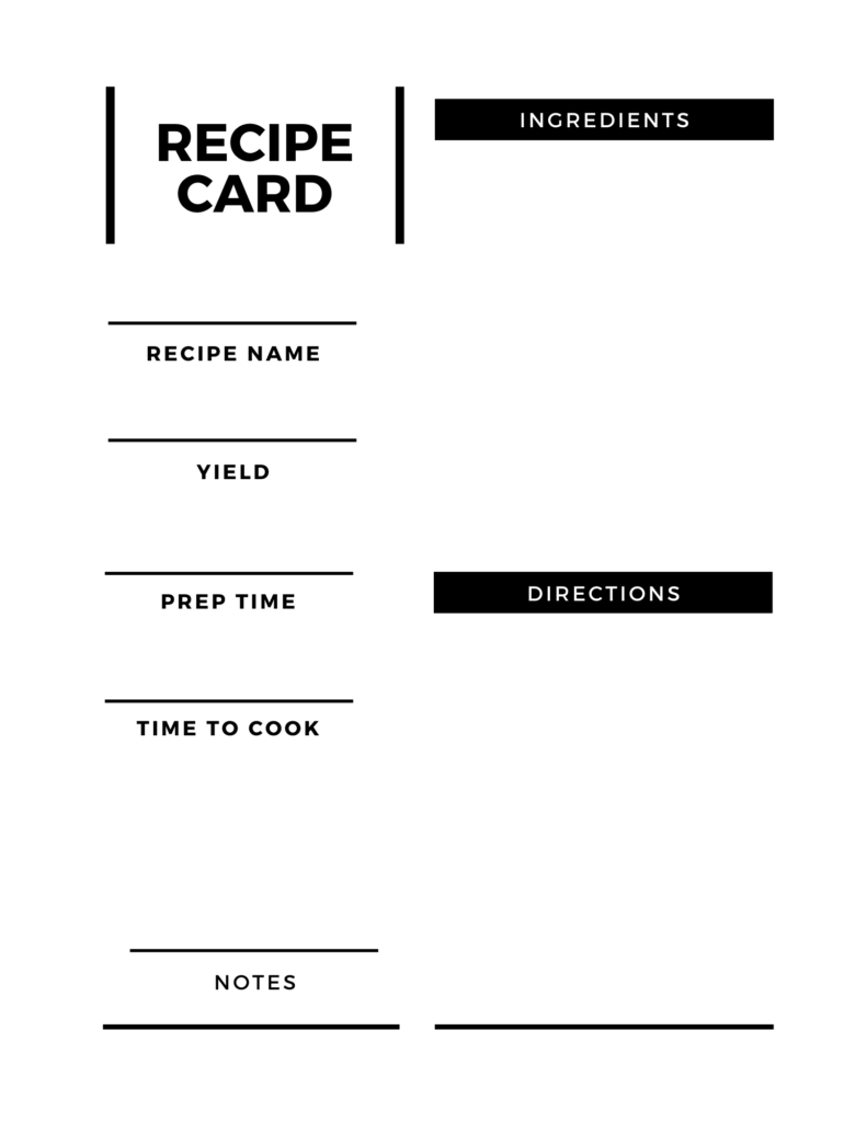 Recipe Card - FREE PRINTABLE TEMPLATES