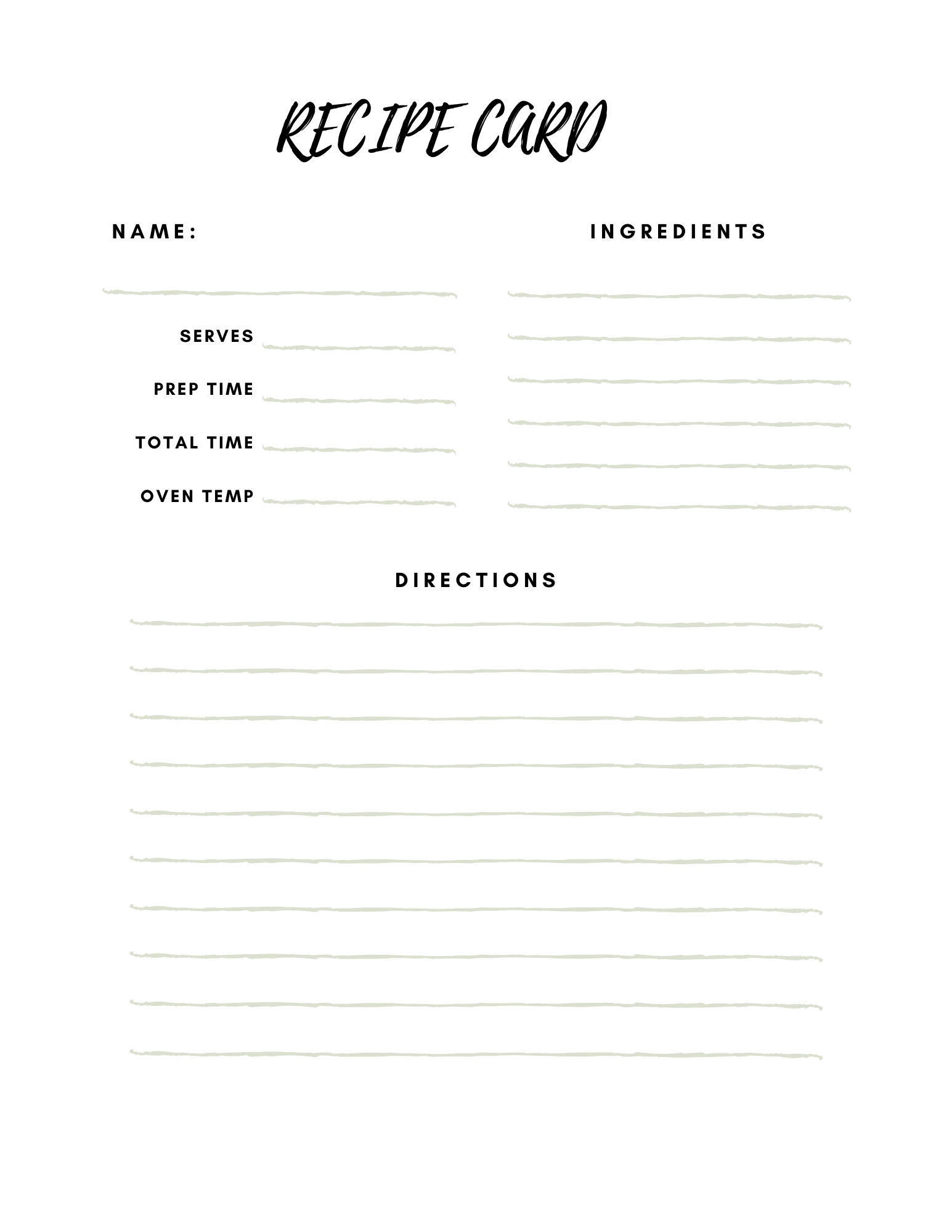 Recipe Card - FREE PRINTABLE TEMPLATES